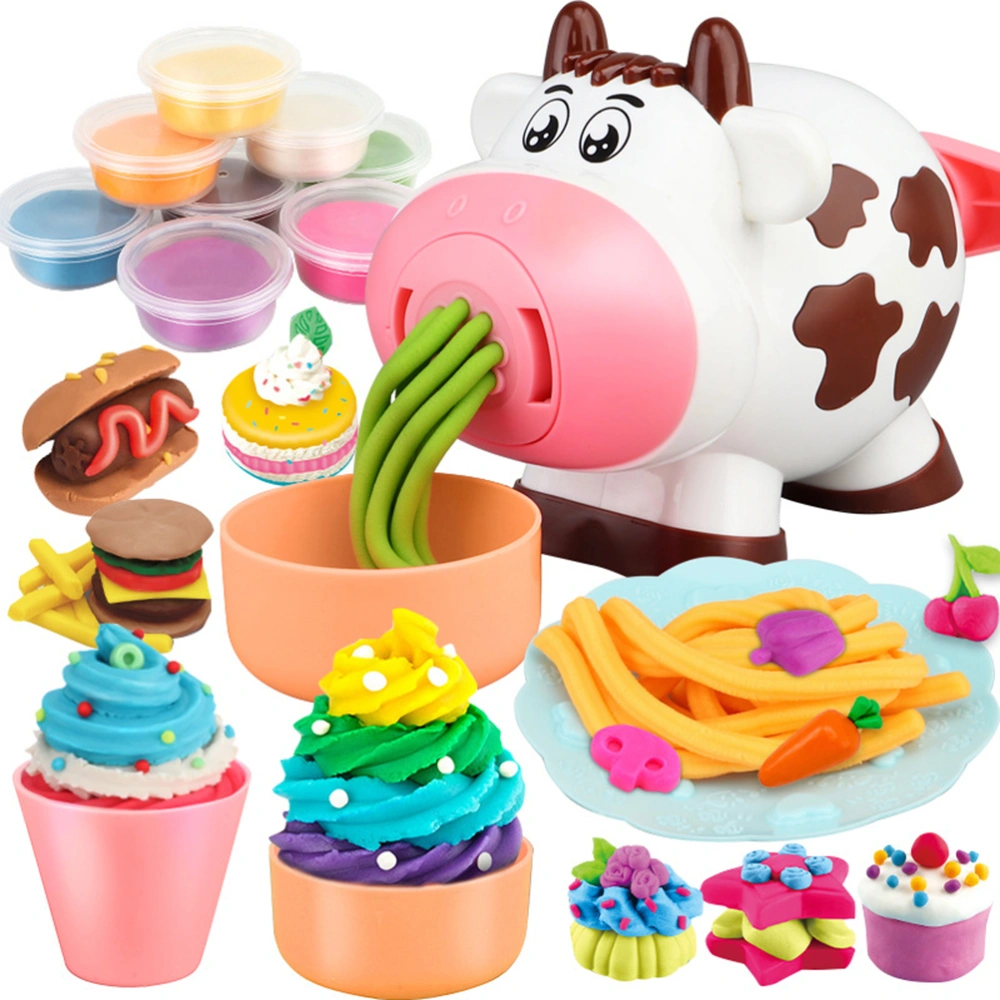 2 in 1 Cute Cow Playdough Tools Set Dough Pasta Maker Machine Ice Cream Maker with 8 Colors Non Toxic Play Dough