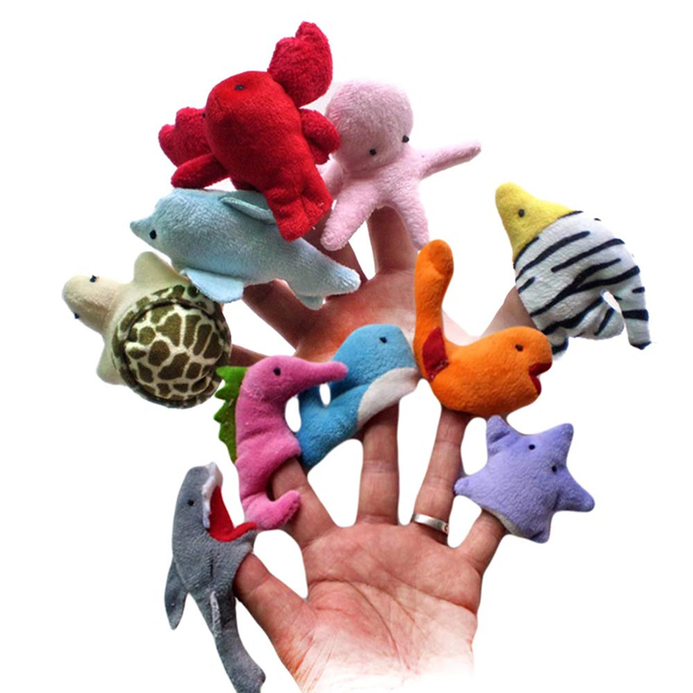 10pcs/set Sea Animal Finger Puppets Kids Cartoon Plush Educational Hand Finger Puppets Toys