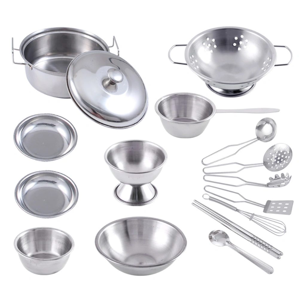 16PCS Children's Kitchen Toy Set Stainless Steel Kitchen Pots and Pans Set Kitchen Tool Toy for Children Gift