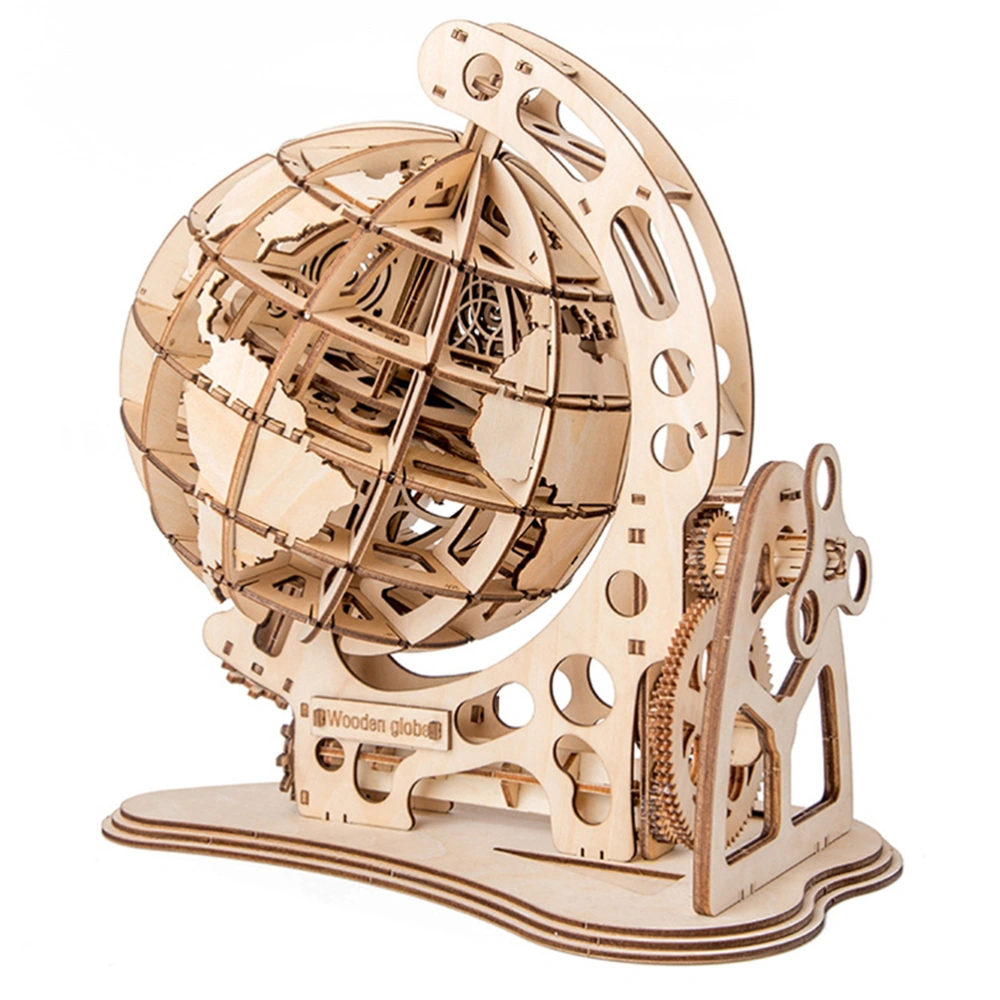 3D Wooden Globe Puzzle DIY Mechanical Drive Model Transmission Gear Rotate Assembling Puzzles Home Office Decoration Toys Gift