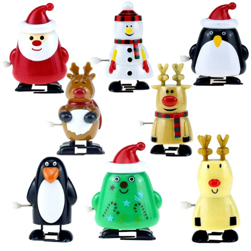 8pcs Christmas Wind Up Toys Penguin Christmas Tree Santa Claus Snowman Elk Clockwork Toys Figure Ornaments Party Supplies Favors