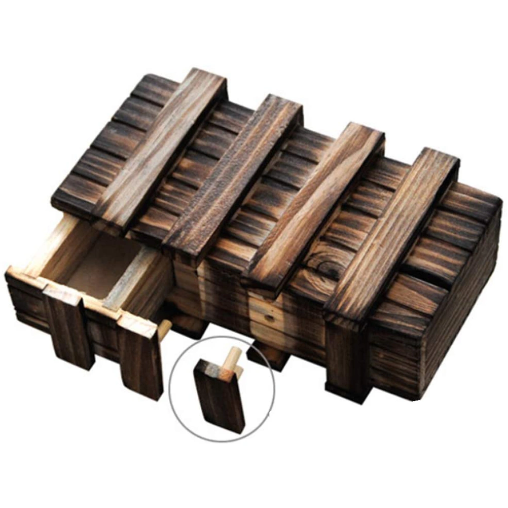 Wooden Puzzle Box Secret Compartment Brain Teaser Box Decompression Toy for Adults