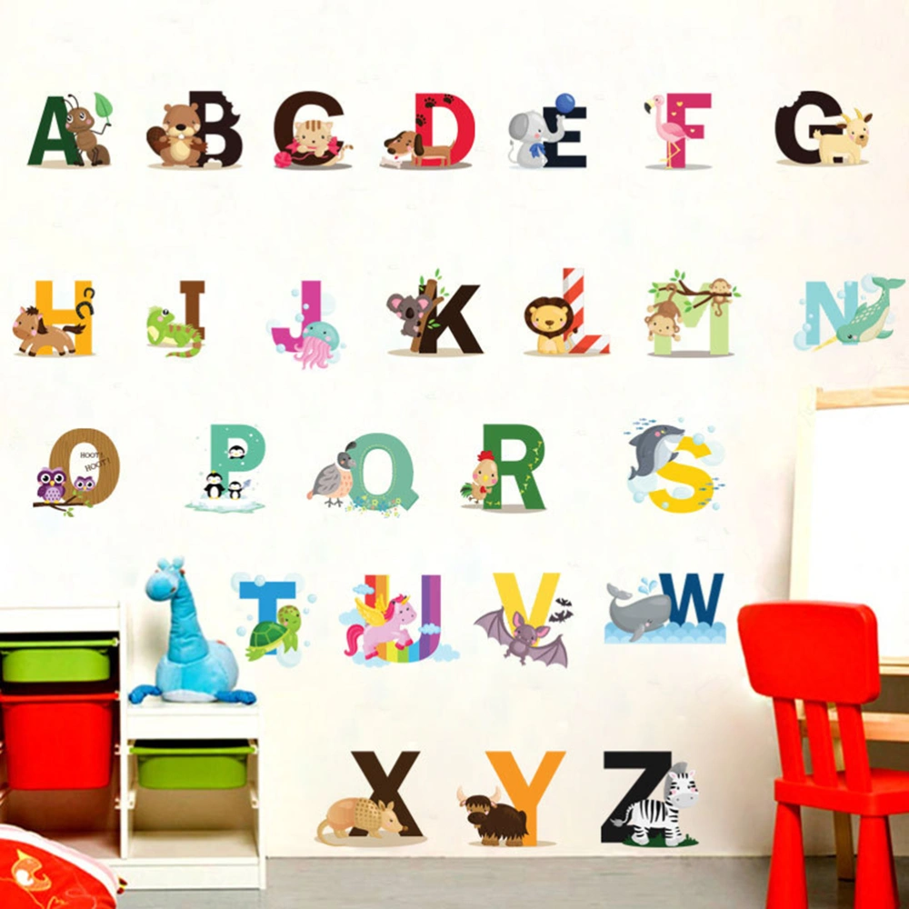 26 pcs PVC Alphabet Wall Decals for Kids Rooms Animal ABC Playroom Decoration Wall Stickers