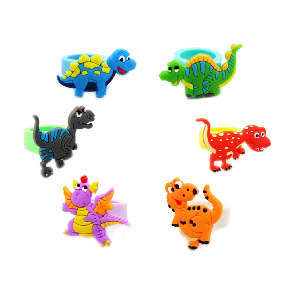 6PCS/Set Cute Cartoon Dinosaur PVC Rings Soft PVC Finger Ring Kid Child Gift