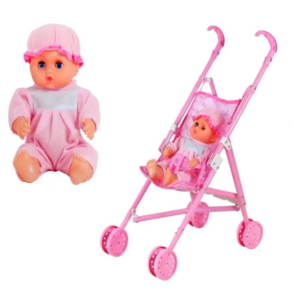 Baby Doll with Cart Set Baby Doll Stroller Toy Pretend Play Toy Set for Kids