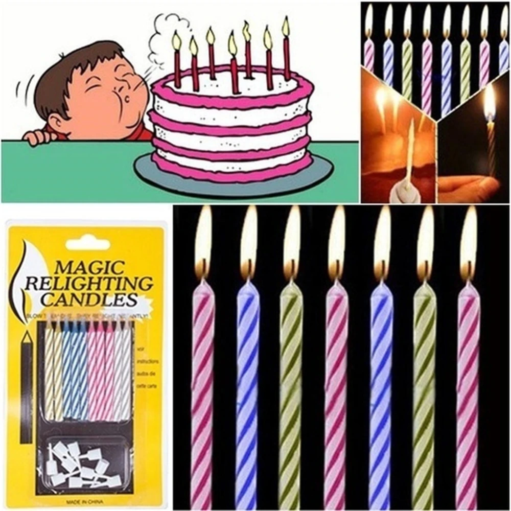 10pcs 20pcs Funny Trick Relighting Candle Birthday Cake Decors Party Joke Xmas Gift