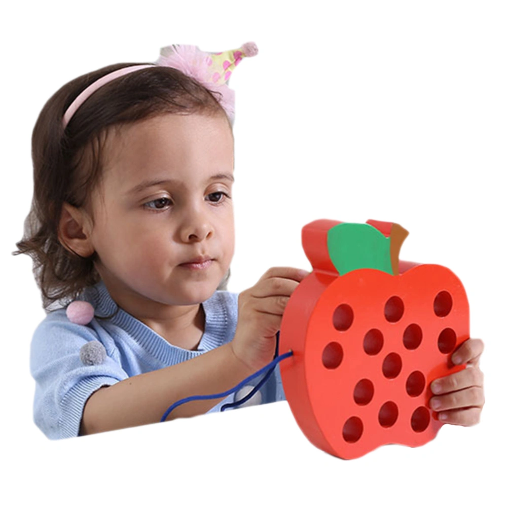 Wooden Lacing Toy Threading Fruit Worm Eat Apple Strawberry Pineapple Watermelon Kids Educational Baby Toys