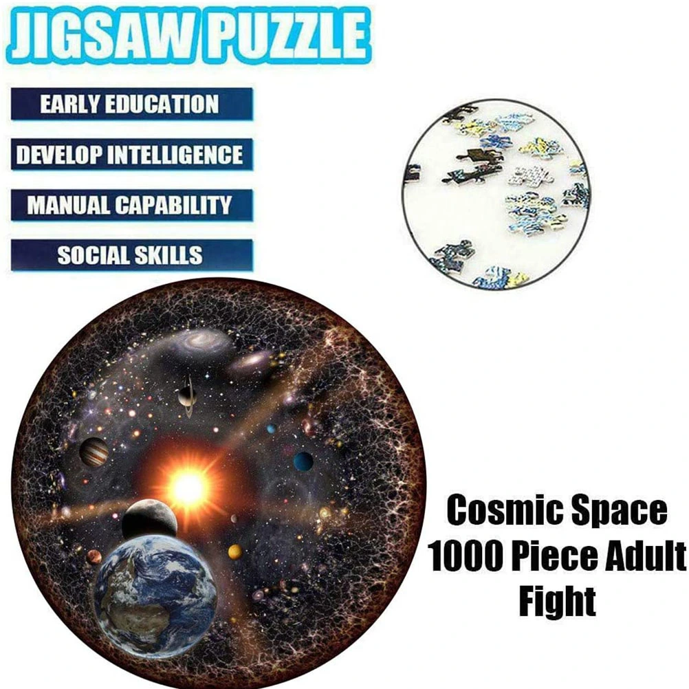 1000 Pcs Round Jigsaw Puzzle Universe Solar System Planet with Sun Earth Kids Adult Game Toy