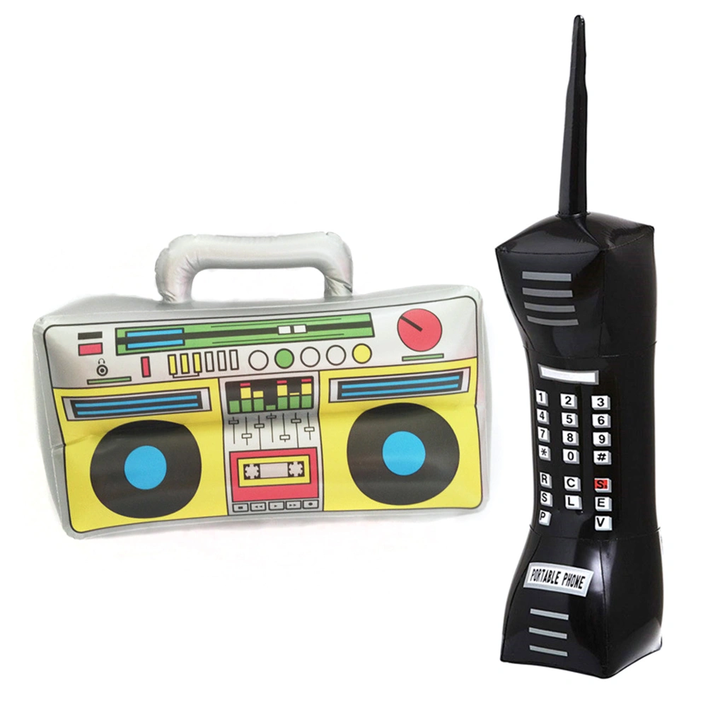2Pcs Inflatable Radio Boombox Inflatable Mobile Phone Inflatable Props for 80s 90s Party Decorations