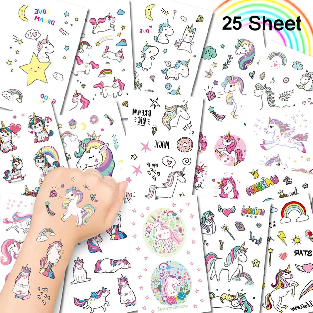 25 Sheets Kids Rainbow Temporary Tattoos Children Stickers for Children s Birthday Party Bag