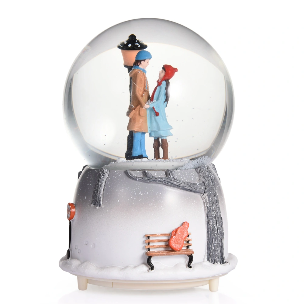 Crystal Ball Music Box Colorful Light Luminous Musical Snow Globe Couple Desktop Ornament for Home and Office Standing Type