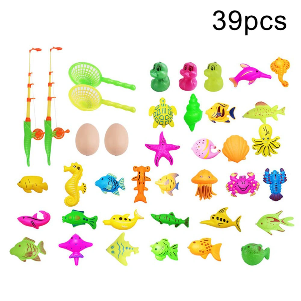 Random Color 39Pcs Plastic Magnetic Fishing Toys Set Baby Bath Toy Fishing Game Kids for Indoor Outdoor Fun