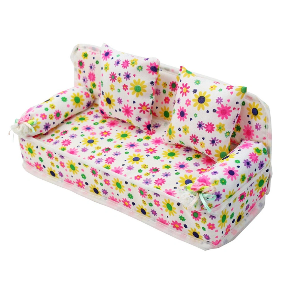 Kids Miniature Flower Sofa Mini Cloth Floral Prints Sofa with Cushions Toy Doll House Furniture Toys