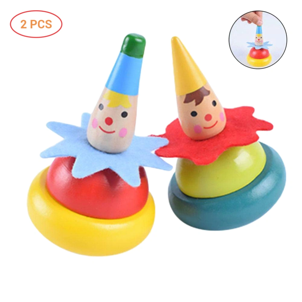 2Pcs Random Color Wooden Clown Spinning Top Tumbler Toy Clown Educational Gift for Kids Baby