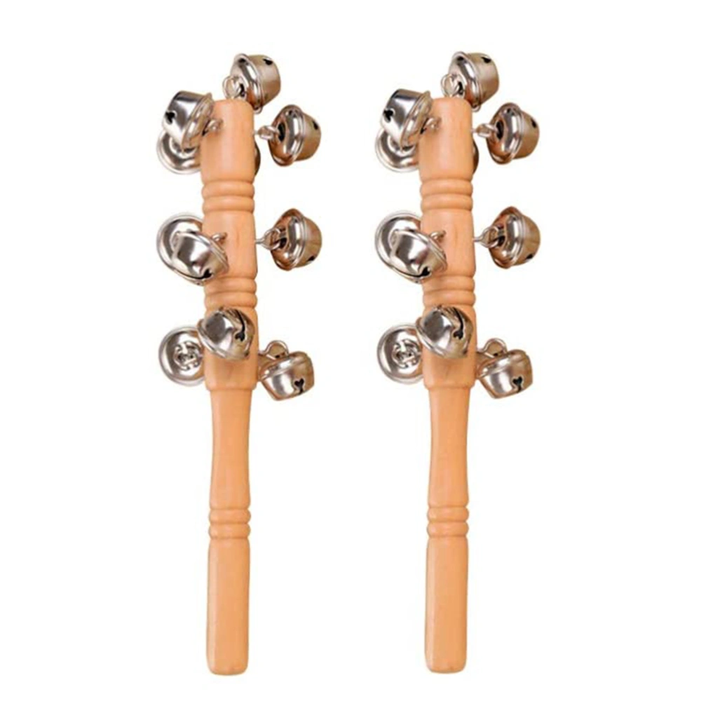 2Pcs Wooden Jingle Hand Bells Wooden Bells Jingle Stick Rattle Shaker Toys Baby Kids Children Wood Musical Toys