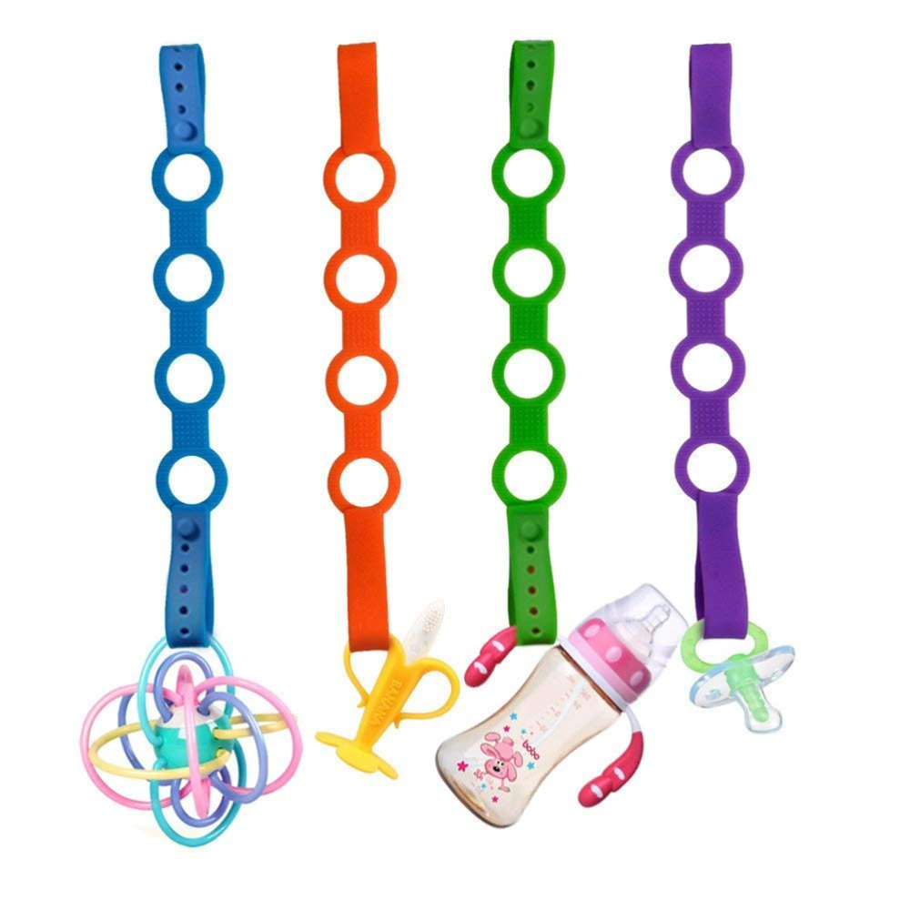 4pcs Random Color Silicone Pacifier Clips Toy Safety Straps Bottle Toy Harness Straps for Strollers Shopping Trolley Cars Cribs Bags