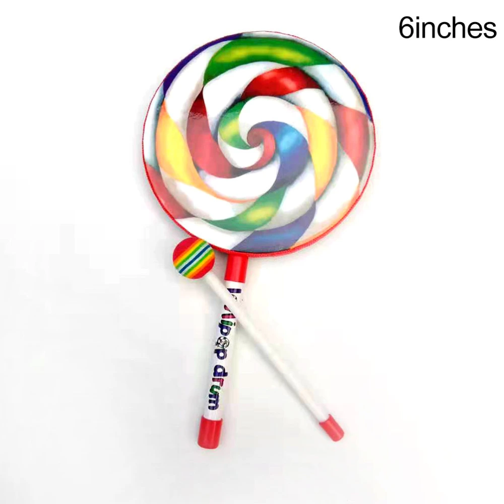 Cute Lollipop Shape Drum With Rainbow Color Mallet Music Rhythm Instruments Kids Baby Children Playing Toy Gift