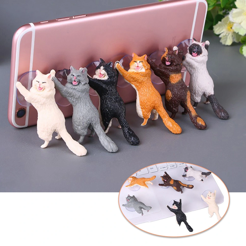 6 Pcs Different Color Cats Smart Phone Sucker Holder Cute Cat Support Cell Phone Holder Stand Sucker