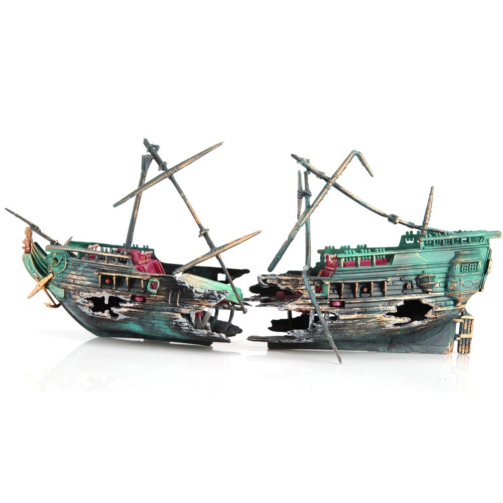 Aquarium Fish Tank Decoration Boat Shipwreck Sunk Plastic Boat Air Split Broken Shipwrech Fish Tank Ornament Landscape Decor