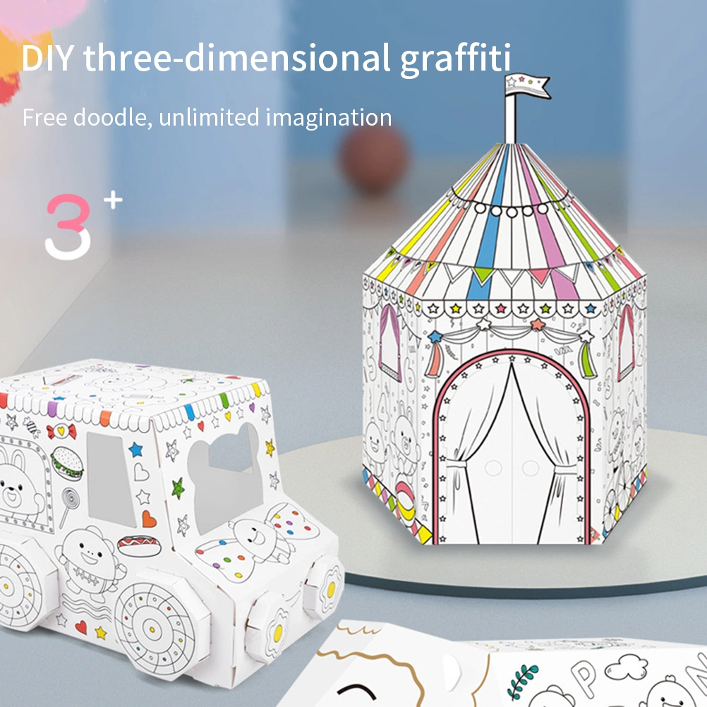 3D Cardboard Playhouse Educational DIY Toy Hand Painted Interactive Cardboard Assembly House Car Sheep Toy for Children