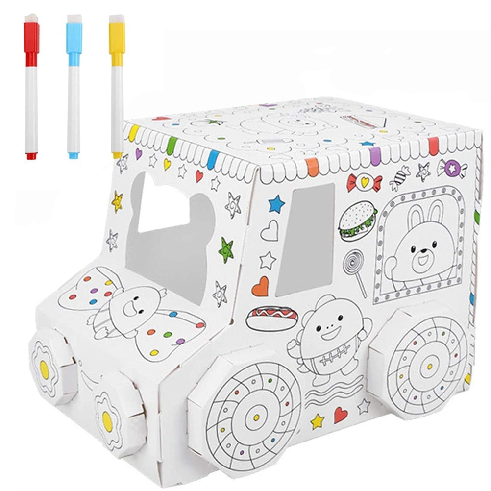 3D Cardboard Playhouse Educational DIY Toy Hand Painted Interactive Cardboard Assembly House Car Sheep Toy for Children