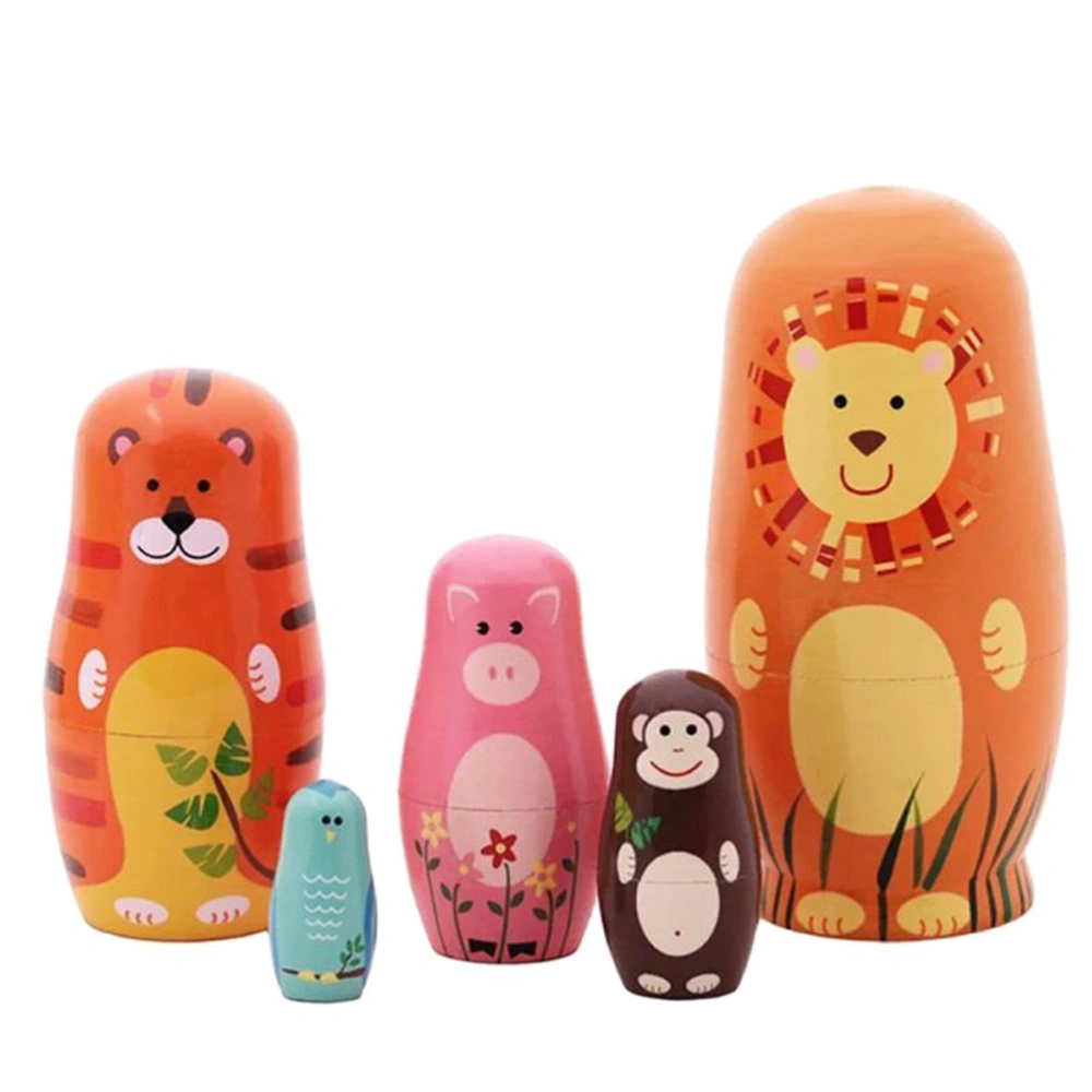 5PCS Animals Russian Dolls Cute Cartoon Animal Pattern Doll Gifts Home Decorations