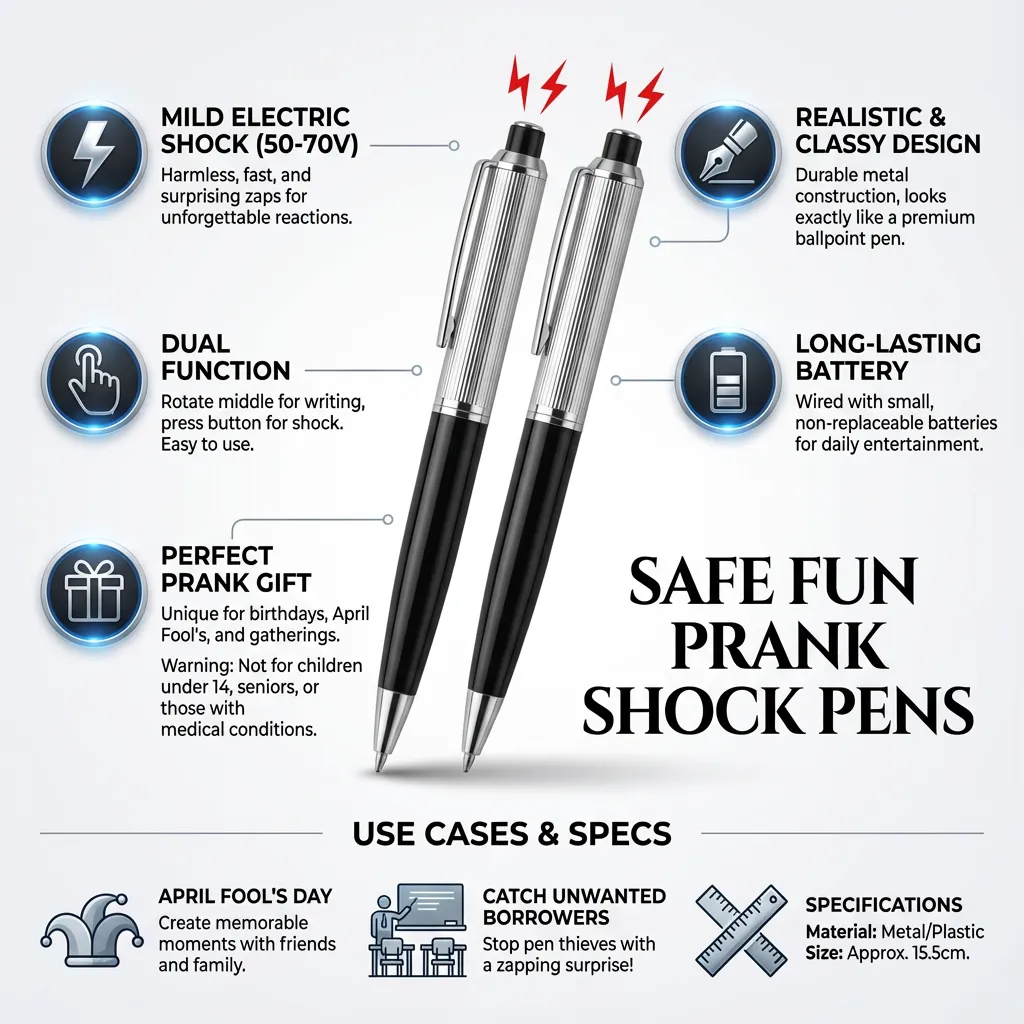 2 pcs Safe Fun Prank Shock Pens Electric Shock Ballpoint Prank Trick Prank Gag Gadget for Fool's Day