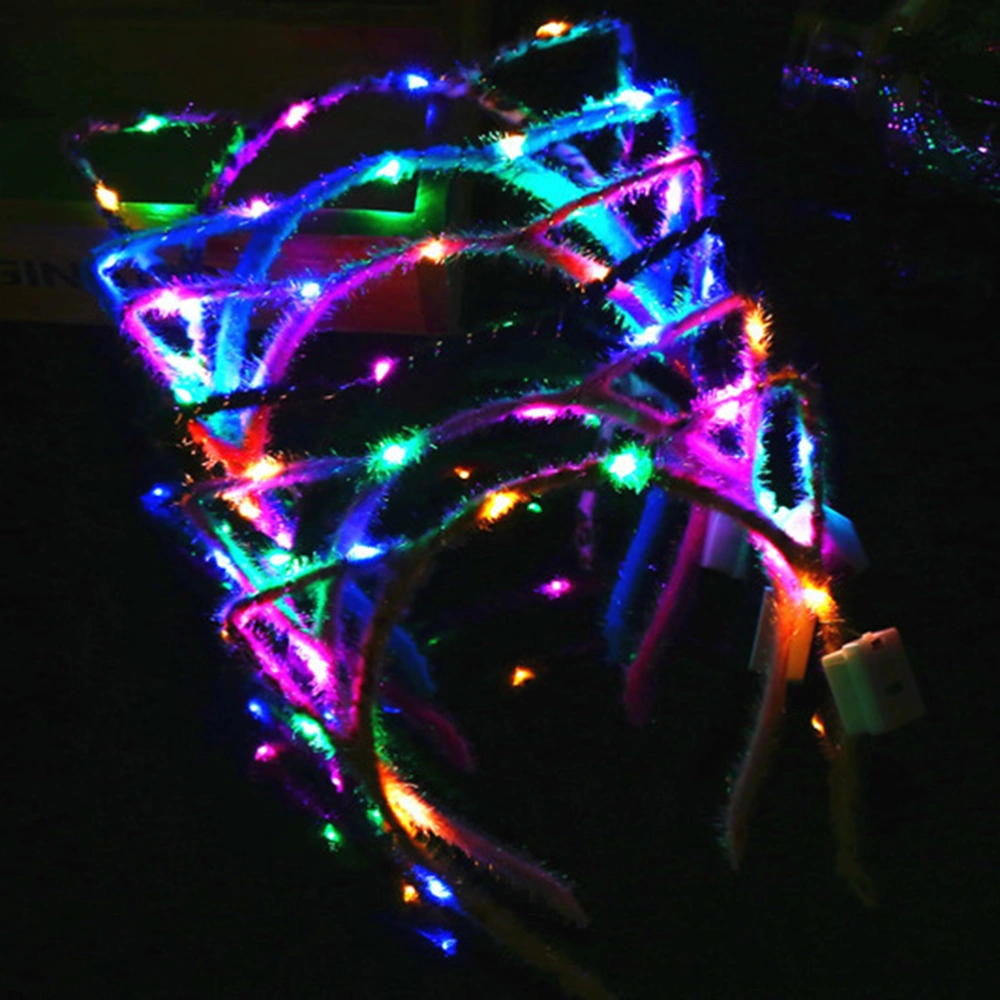 10Pcs Random LED Cat Ears Headbands Light Up Headbands Cute Cat Hairbands for Party Concert