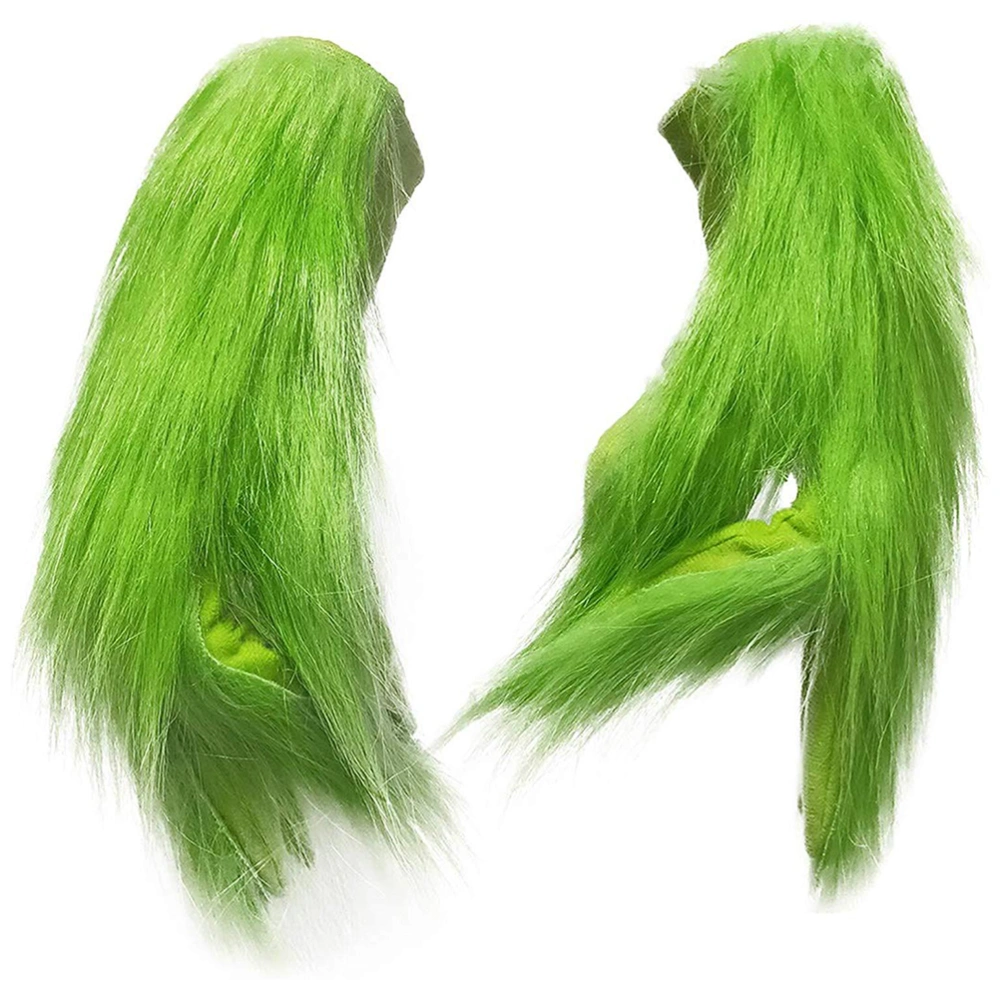 1 Pair Christmas Furry Plush Green Gloves Cosplay Furry Gloves Halloween Party Cosplay Props