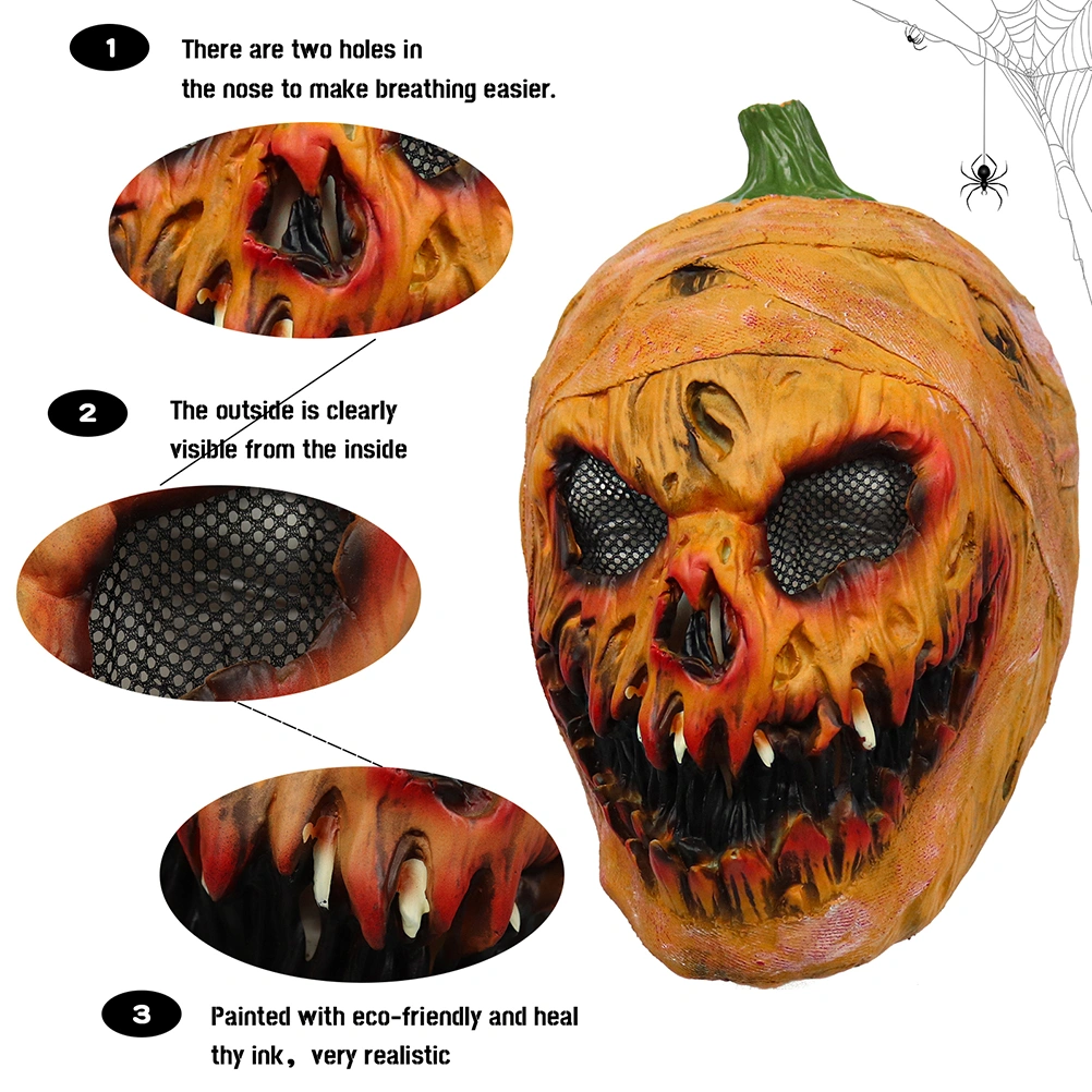 Halloween Creepy Latex Pumpkin Head Face Cover Novelty Scary Halloween Costume Party Props