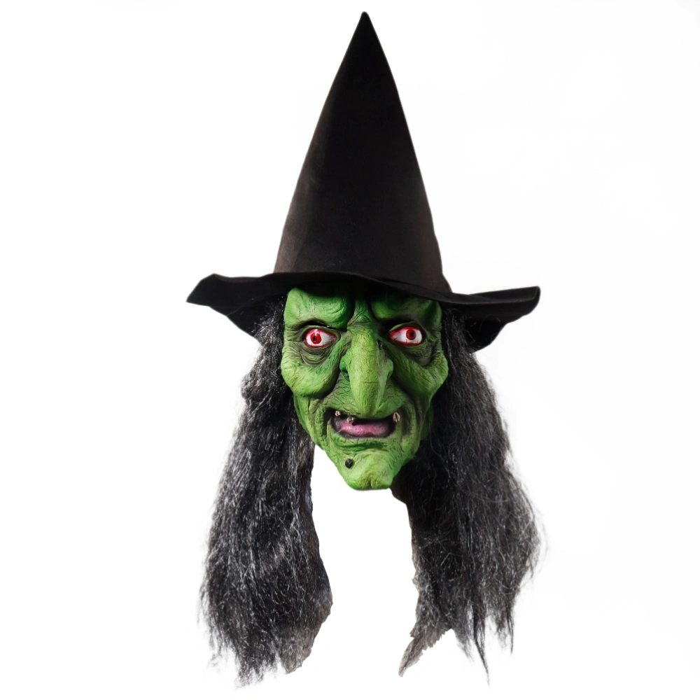 Witch Face Cover with Hair and Hat Latex Old Witch Face Cover Halloween Party Scary Witch Costume Dress up Props