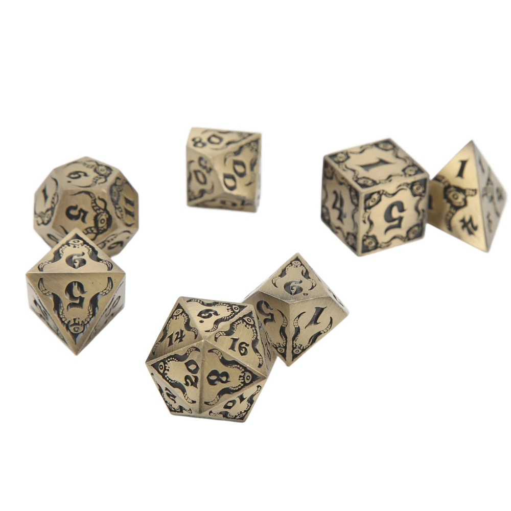 7pcs Polyhedral Dice Set Children Aluminum Alloy Dice Board Game Props for Family Gathering Party Type 1