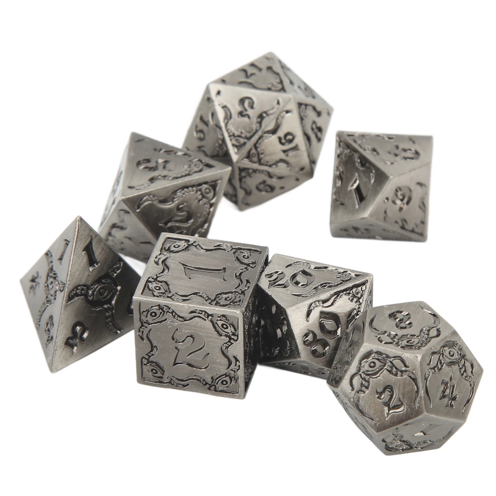 7pcs Polyhedral Dice Set Children Aluminum Alloy Dice Board Game Props for Family Gathering Party Type 2