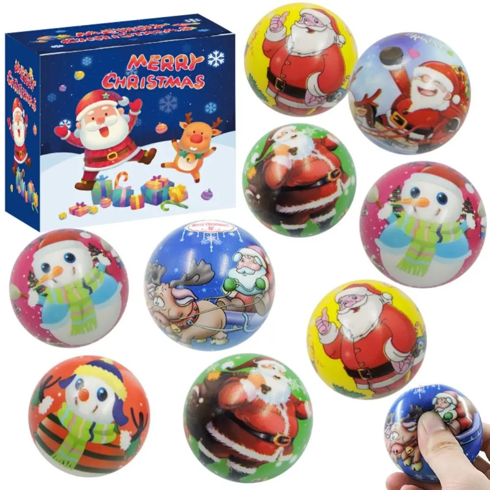 9 Pcs Christmas PU Ball Decompression Toys Xmas Santa Claus Snowman Balls Relief Stress Toys Christmas Gift for Girls Boys