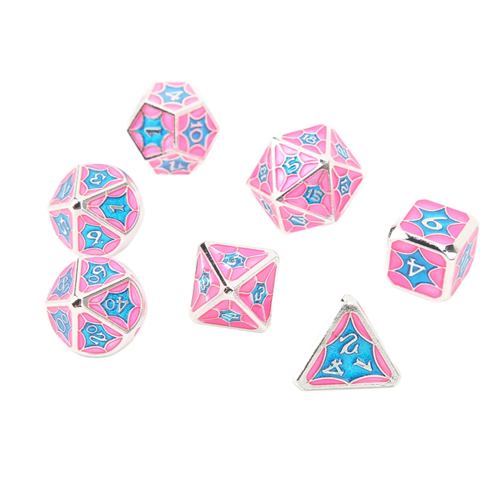 7pcs Polyhedral Dice Set Portable Exquisite Funny Metal Dice Table Game Props for Festival Party