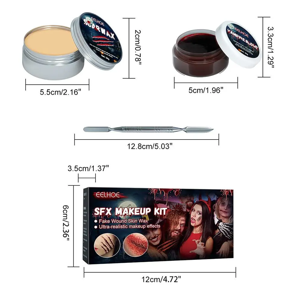 Halloween Scar Wax Fake Blood Gel Kit Makeup Skin Wax Special Effects Halloween Stage Fake Wound Molding Scar with Spatula
