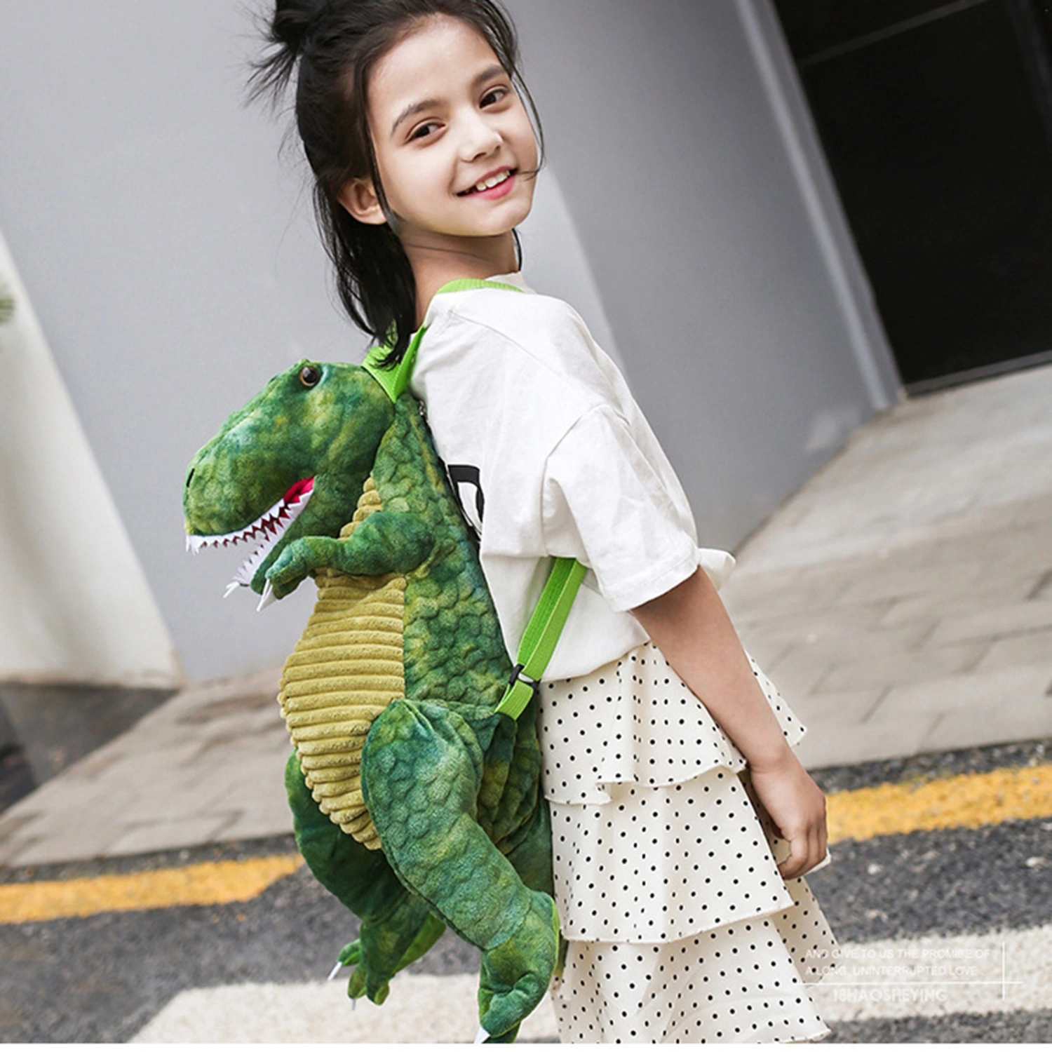 Kids Dinosaur Backpack Cartoon 3D Dinosaur Shape Soft Plush Kids Cute Animal Backpack for Travel School Camping Green