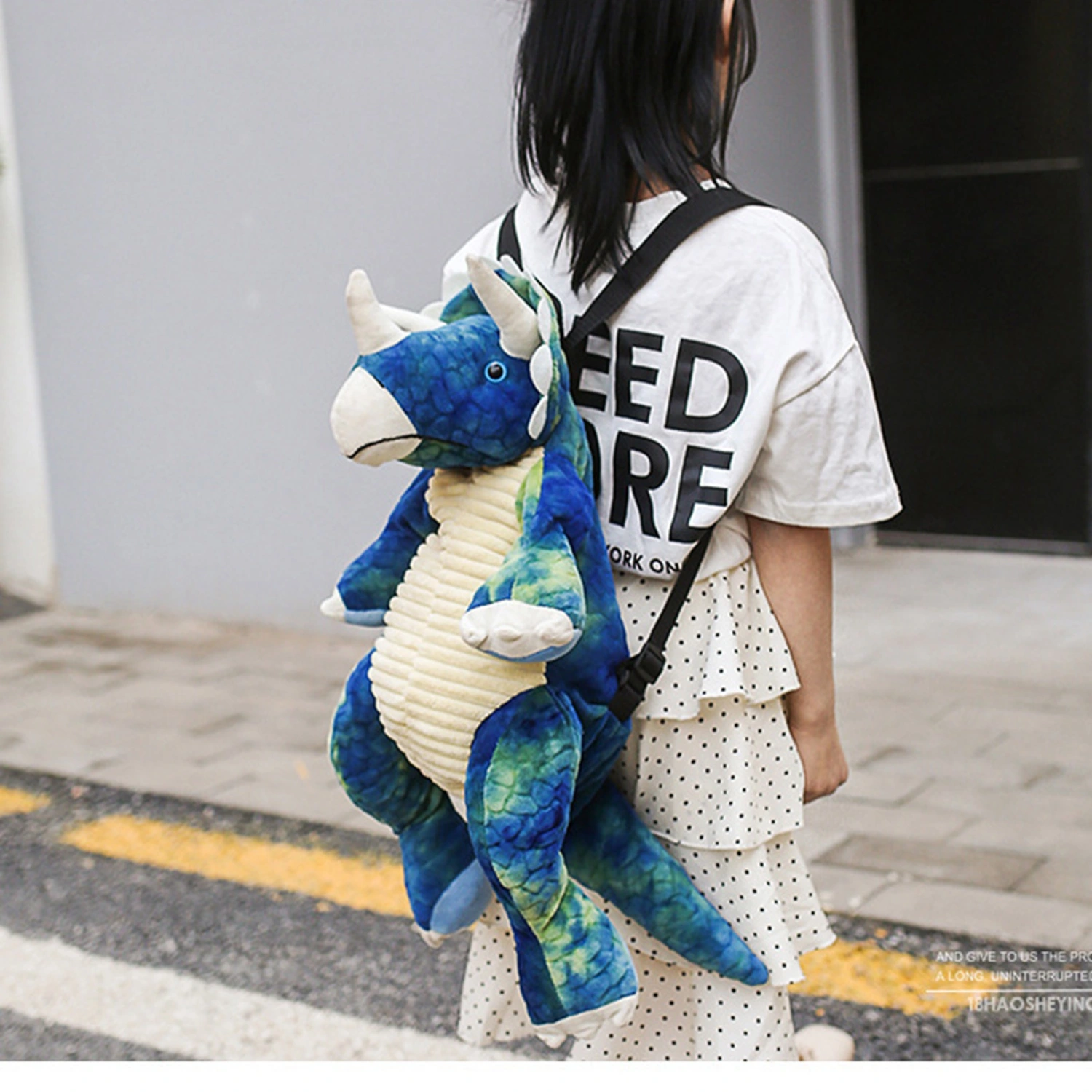 Kids Dinosaur Backpack Cartoon 3D Dinosaur Shape Soft Plush Kids Cute Animal Backpack for Travel School Camping Blue