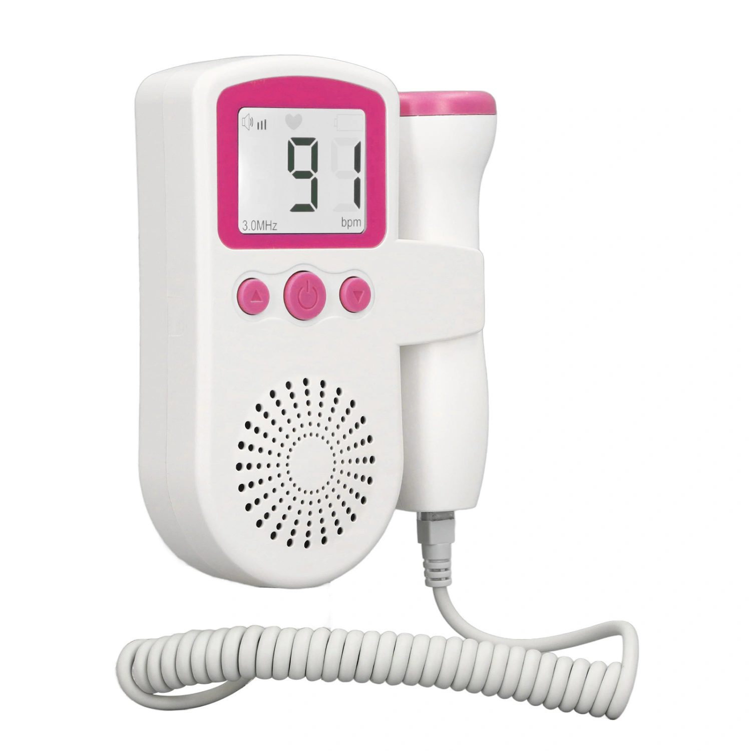 3.0MHz Fetal Heartbeat Monitor High Sensitivity LCD Fetal Sound Heartbeat Detector Pink