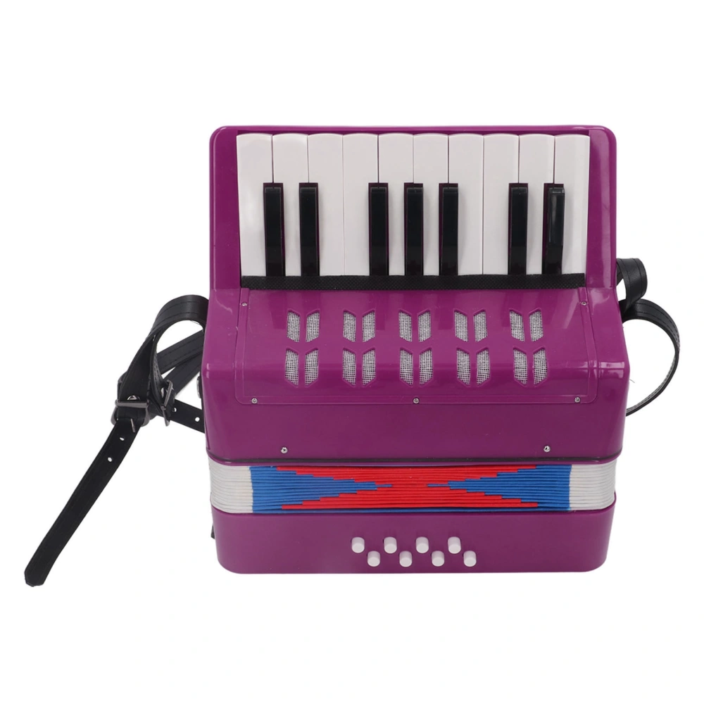 Piano Accordion Entry Level 17 Keys 8 Bass Keys ABS with Retractable Strap Portable Gift Purple