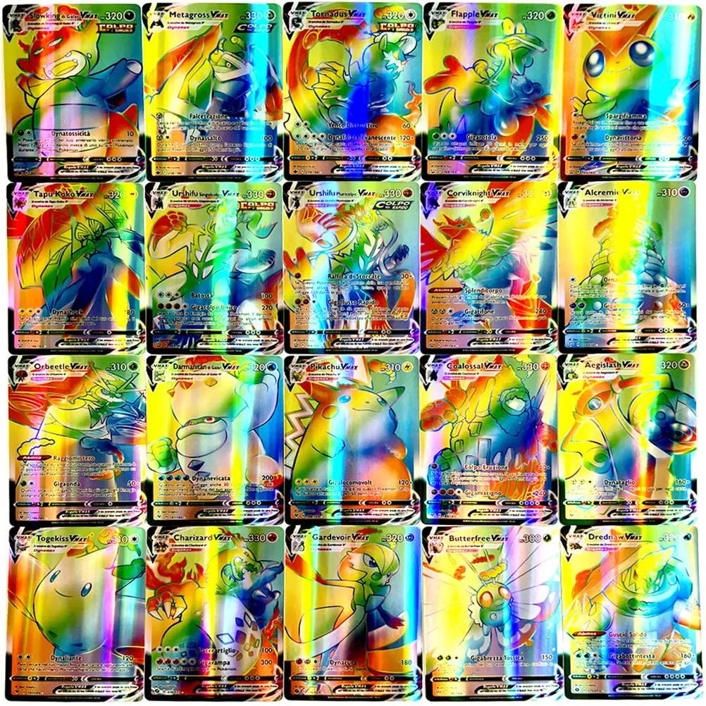 60Pcs Anime Cards Set Italian Language Rainbow Cartoon Game Cards Kids Trading Cards Board Game Cards