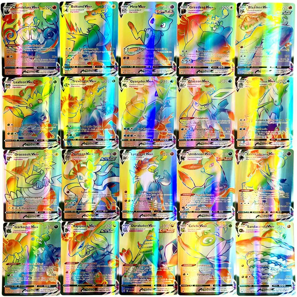 60Pcs Anime Cards Set Italian Language Rainbow Cartoon Game Cards Kids Trading Cards Board Game Cards