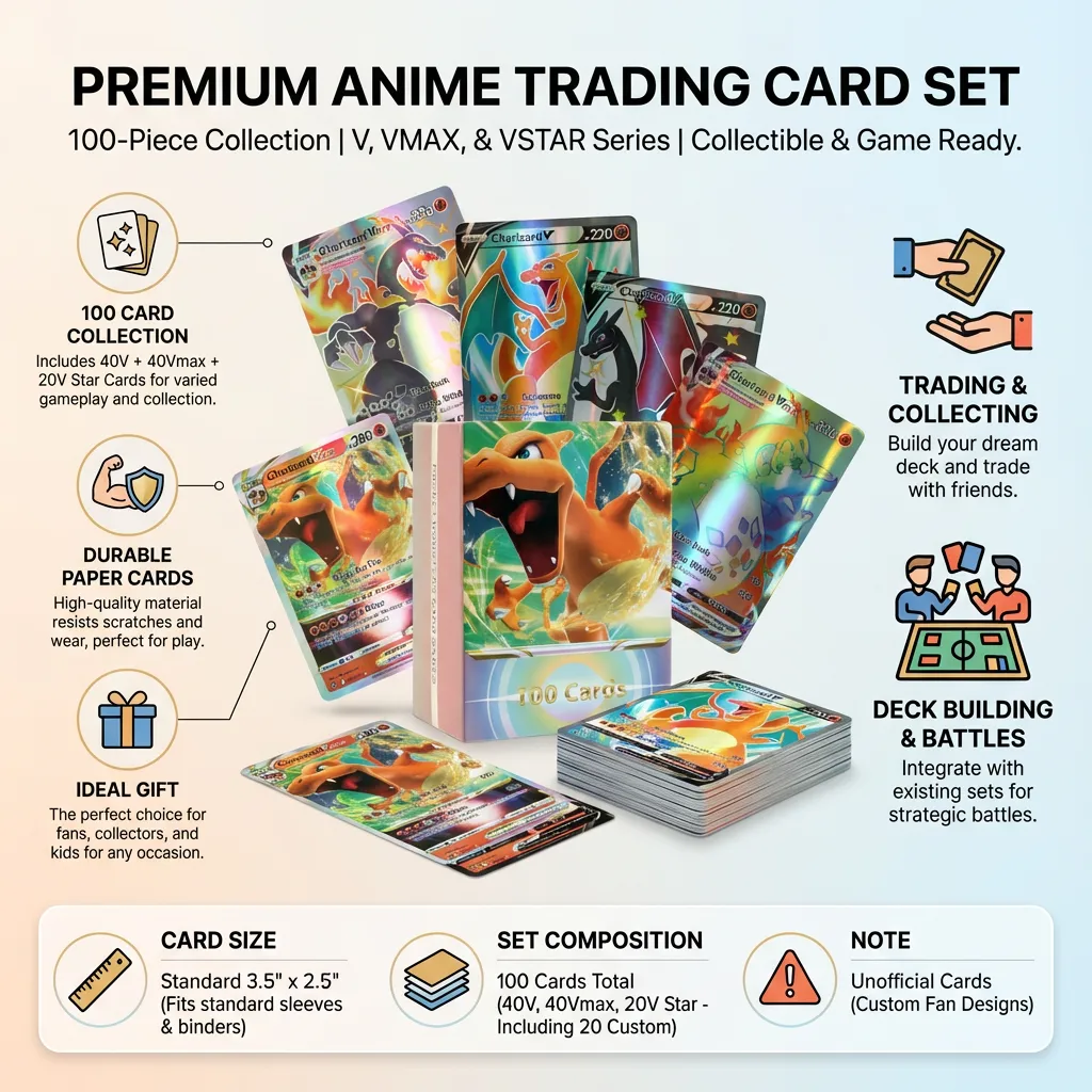 100Pcs Anime Cards Set Cartoon Game Cards Kids Trading Cards Collectibles Board Game Cards