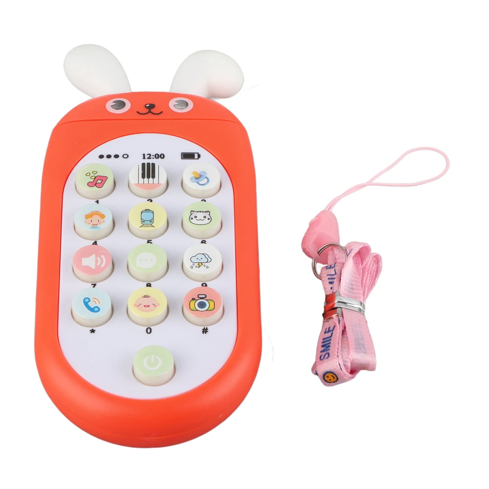 Mobile Phone Toy Cartoon Early Education Multifunctional Music Phone Toy with Lanyard for Baby Orange