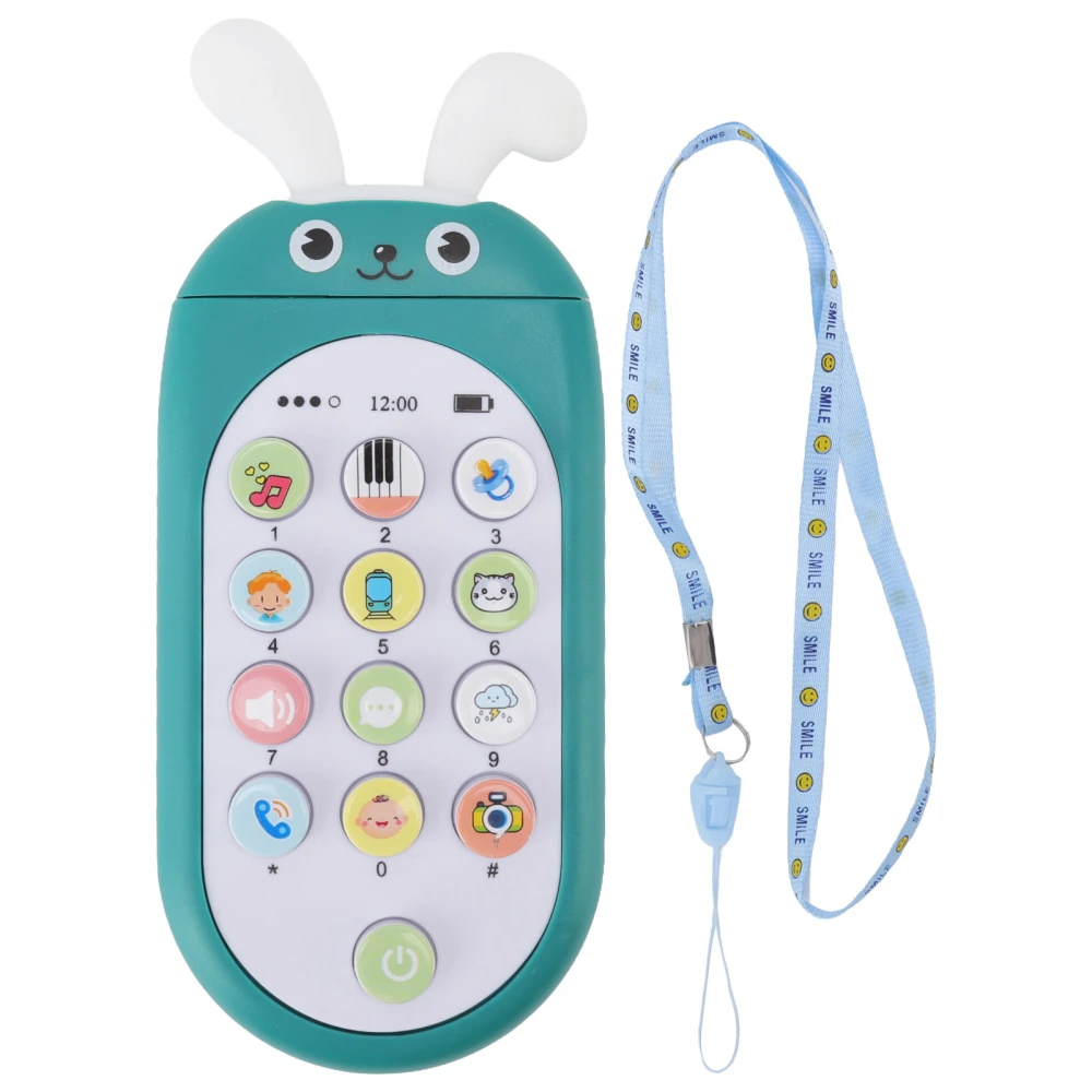 Mobile Phone Toy Cartoon Early Education Multifunctional Music Phone Toy with Lanyard for Baby Green