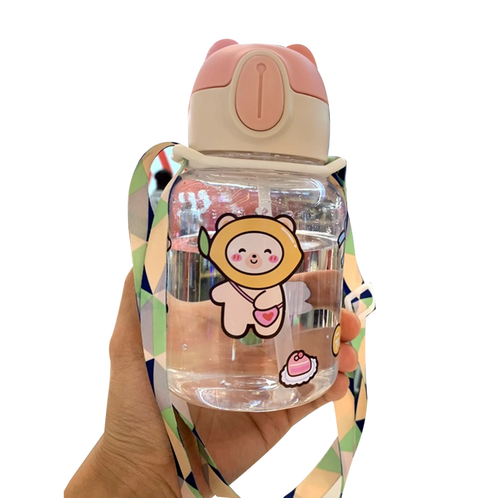 Baby Sippy Cup Shoulder Strap Water Bottle Toddler Soft Silicone Spout Cartoon Straw Cup Type 1