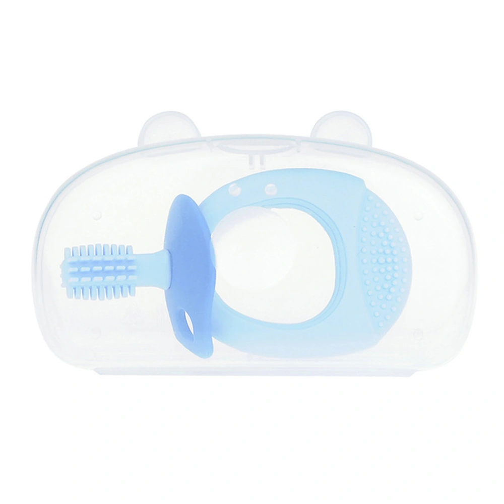 Baby Training Toothbrush Teether Silicone 360° Clean Mouthguard Baby Massage Toothbrush Blue