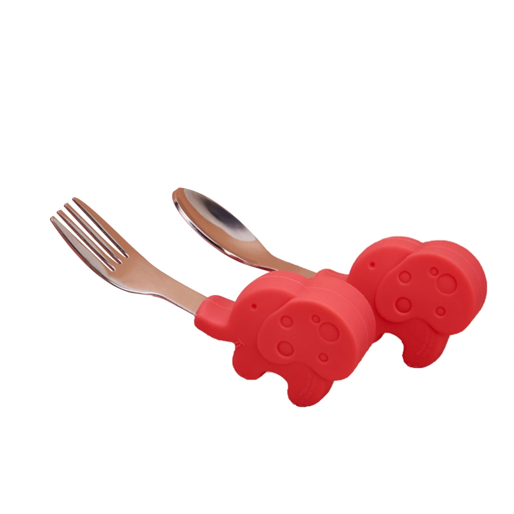 Baby Spoon Feeding Training Spoon Silicone Stainless Steel Toddler Utensils for Kids Red Elephant