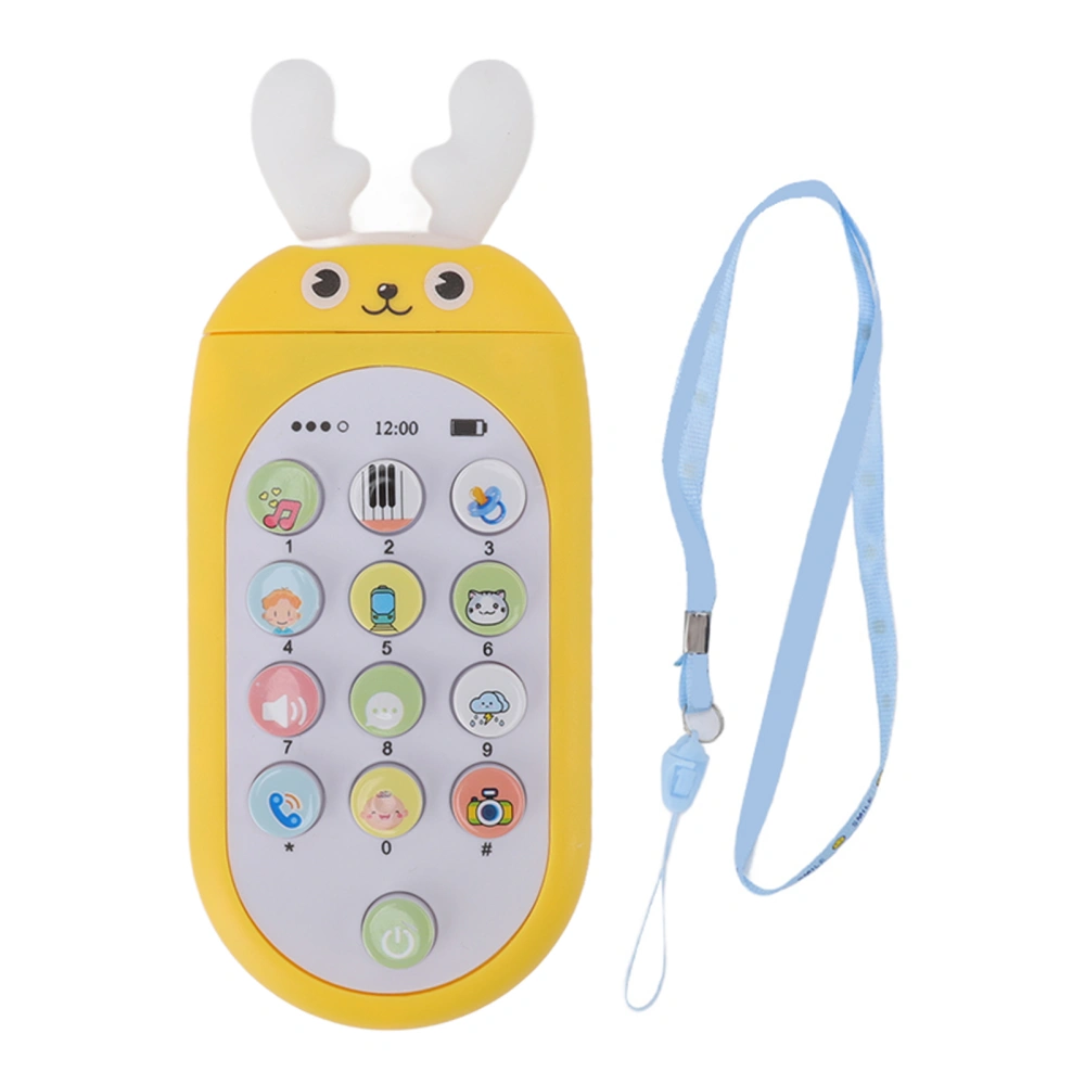 Mobile Phone Toy Cartoon Elk Shape Early Education Multifunctional Music Phone Toy with Lanyard for Baby Yellow