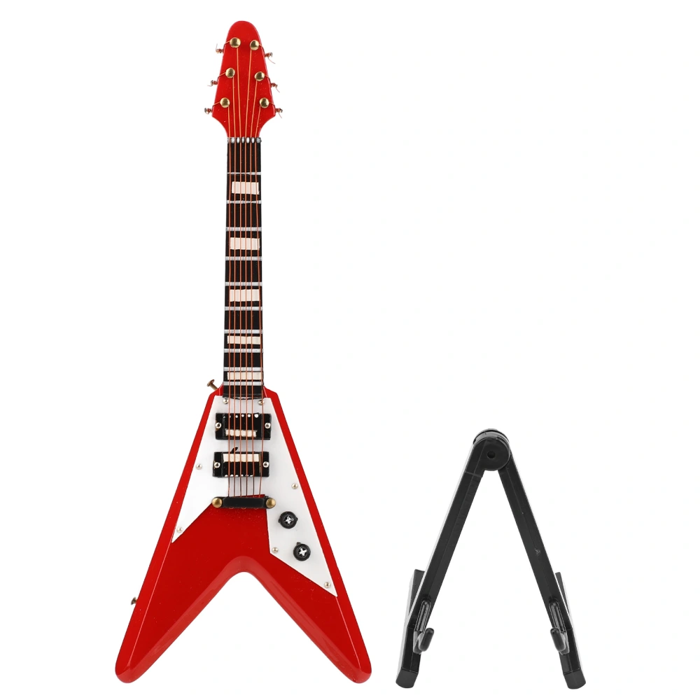 Miniature Electric Guitar with Stand Red Wooden Mini Musical Instrument Replica Dollhouse Model Decoration